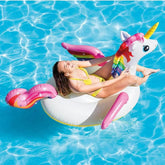 Intex Unicorn Ride-On Inflatable Pool Float with Handles – 155 x 79 x 79 cm | Ages 3+ | Rainbow Sprayer Design - Colorland Toys